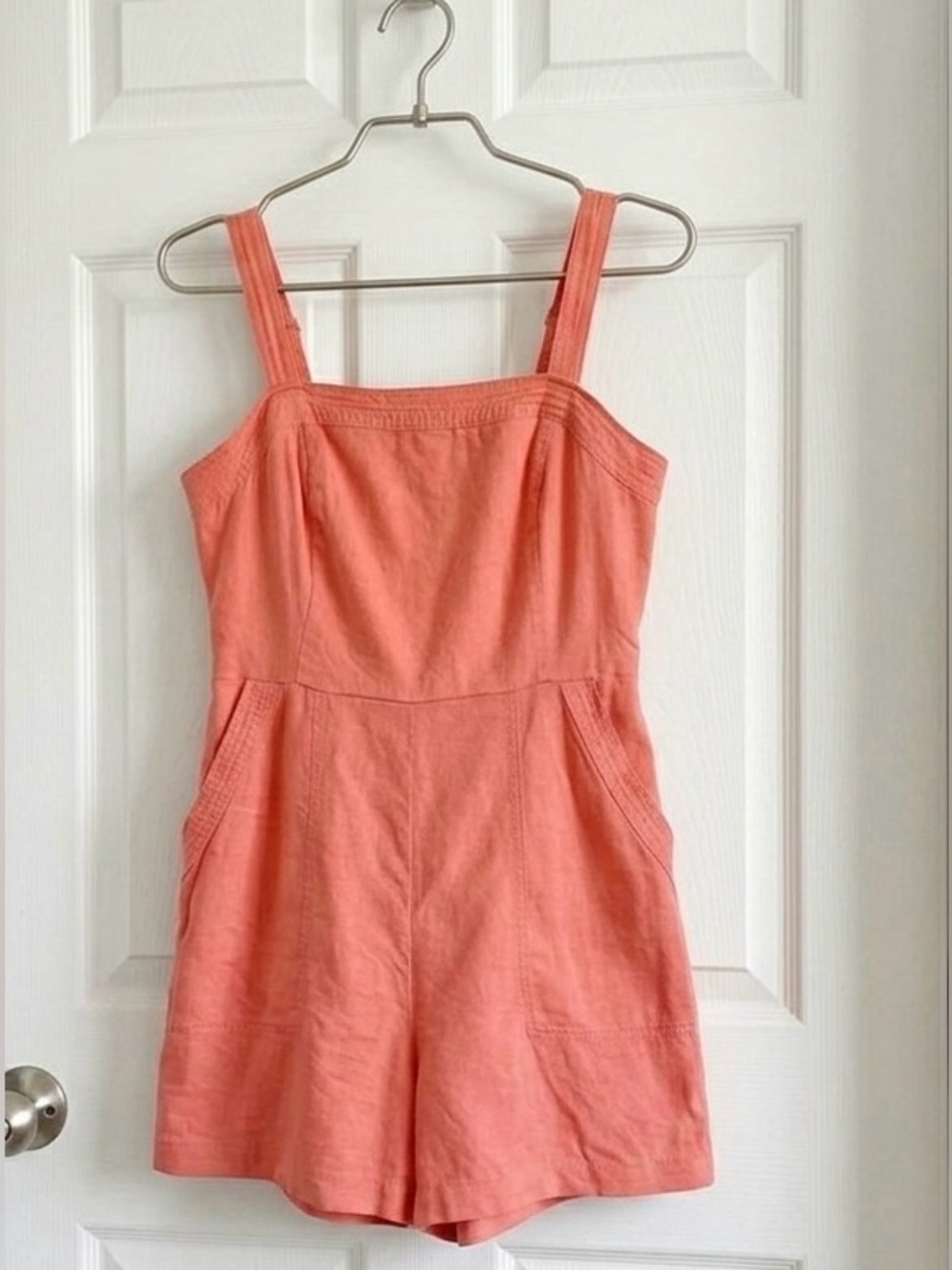 Old Navy Coral Linen-Blend Sleeveless Romper